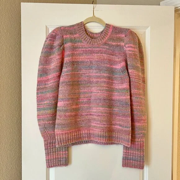 LoveShackFancy Pink Puff Shoulder Sleeve Crew Neck Sweater, NEW - Picture 1 of 3